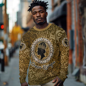 Queen Nzinga Long Sleeve Shirt Cowrie Crown Silhouette Royal Power - African Pride