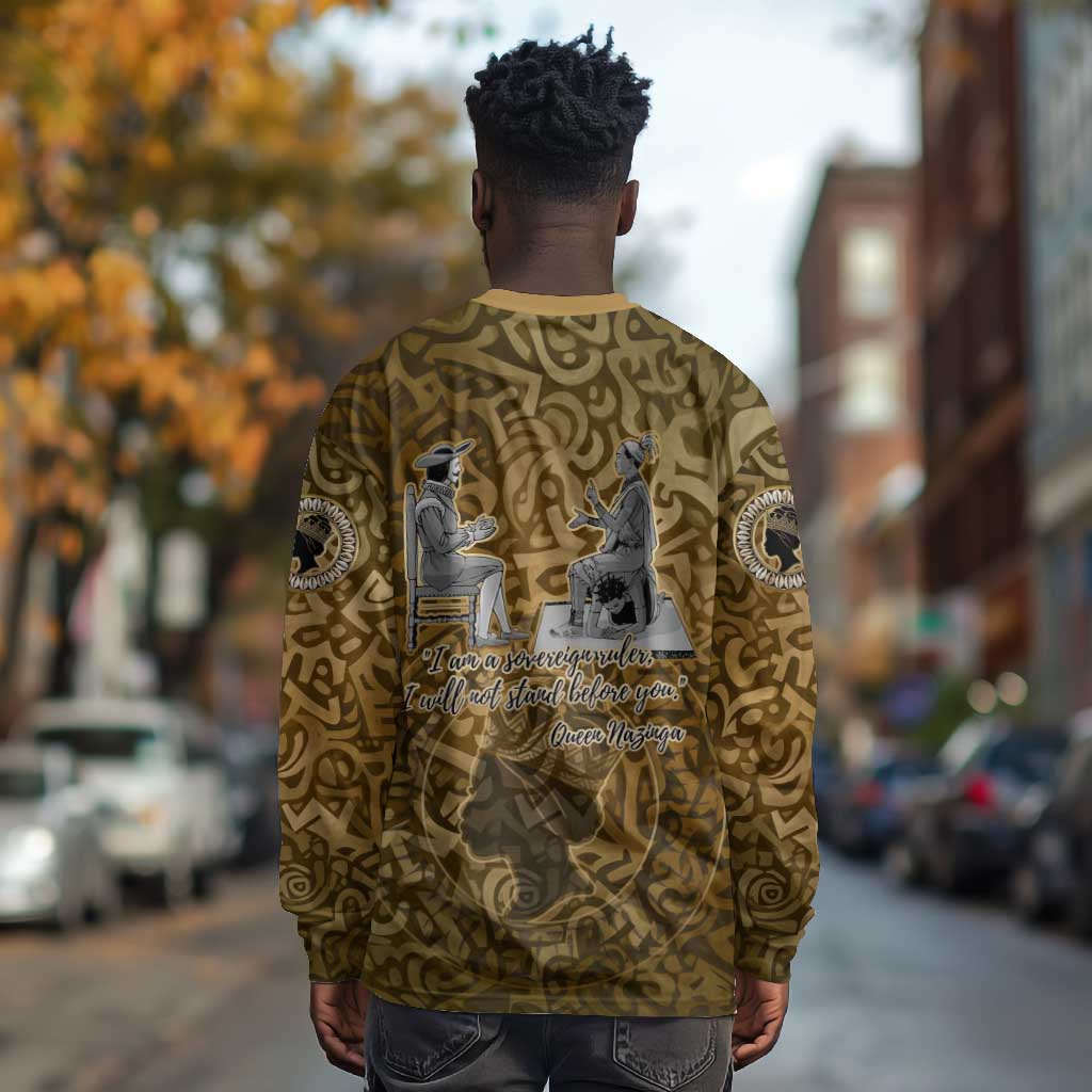 Queen Nzinga Long Sleeve Shirt Cowrie Crown Silhouette Royal Power - African Pride