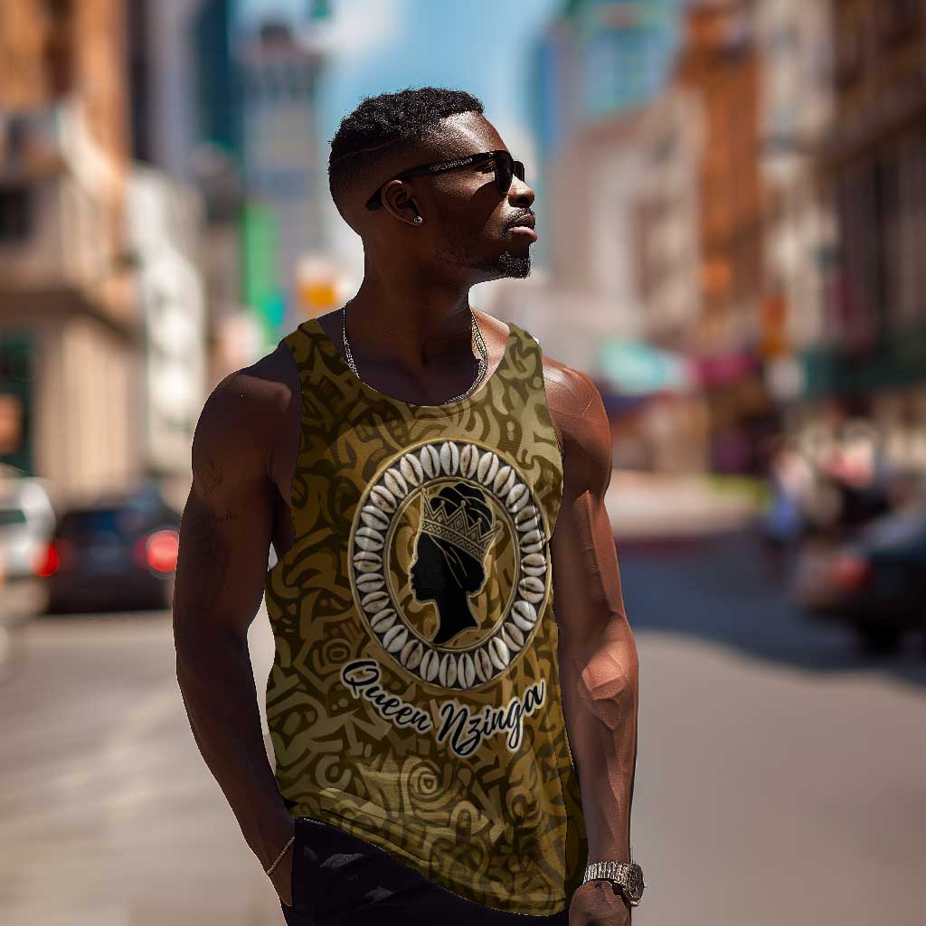 Queen Nzinga Men Tank Top Cowrie Crown Silhouette Royal Power - African Pride