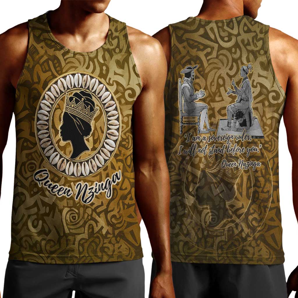 Queen Nzinga Men Tank Top Cowrie Crown Silhouette Royal Power - African Pride