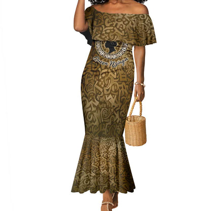 Queen Nzinga Mermaid Dress Cowrie Crown Silhouette Royal Power - African Pride