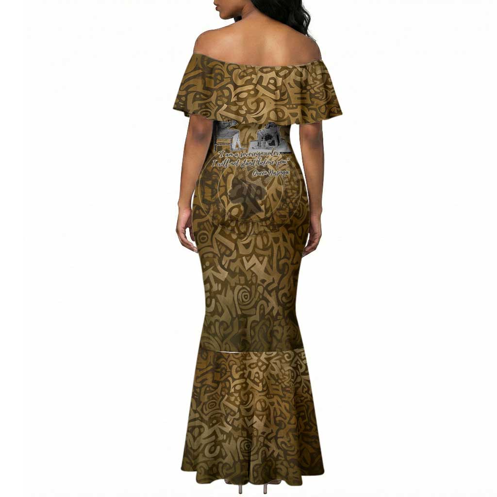 Queen Nzinga Mermaid Dress Cowrie Crown Silhouette Royal Power - African Pride