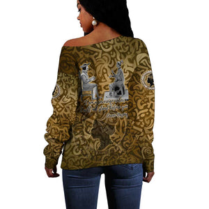 Queen Nzinga Off Shoulder Sweater Cowrie Crown Silhouette Royal Power - African Pride