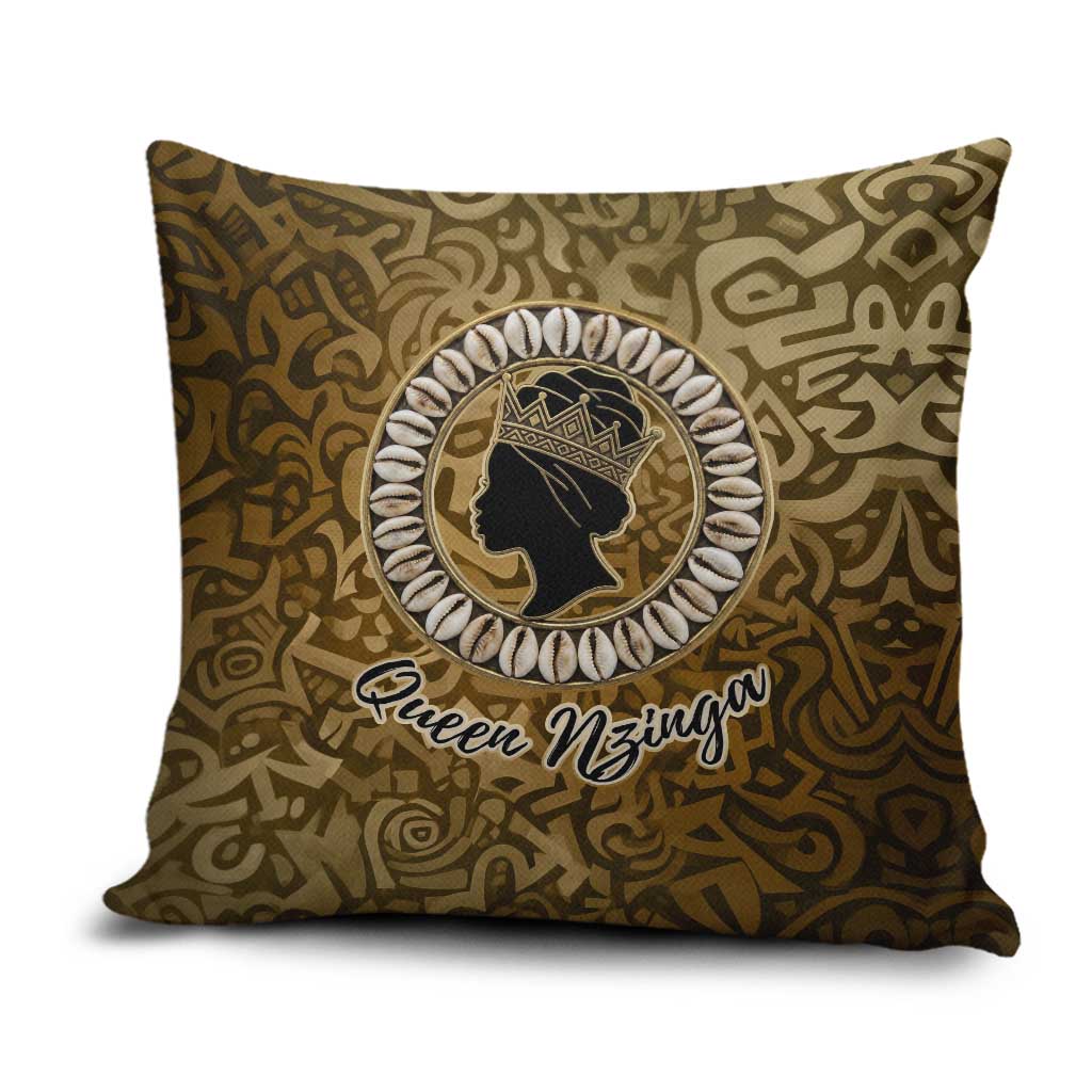 Queen Nzinga Pillow Cover Cowrie Crown Silhouette Royal Power - African Pride