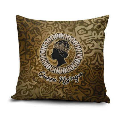 Queen Nzinga Pillow Cover Cowrie Crown Silhouette Royal Power - African Pride
