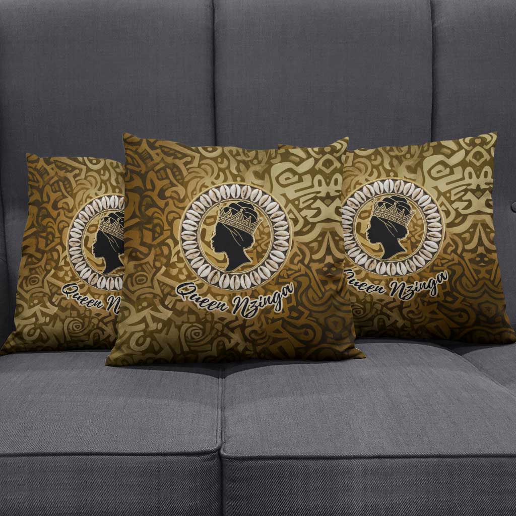 Queen Nzinga Pillow Cover Cowrie Crown Silhouette Royal Power - African Pride
