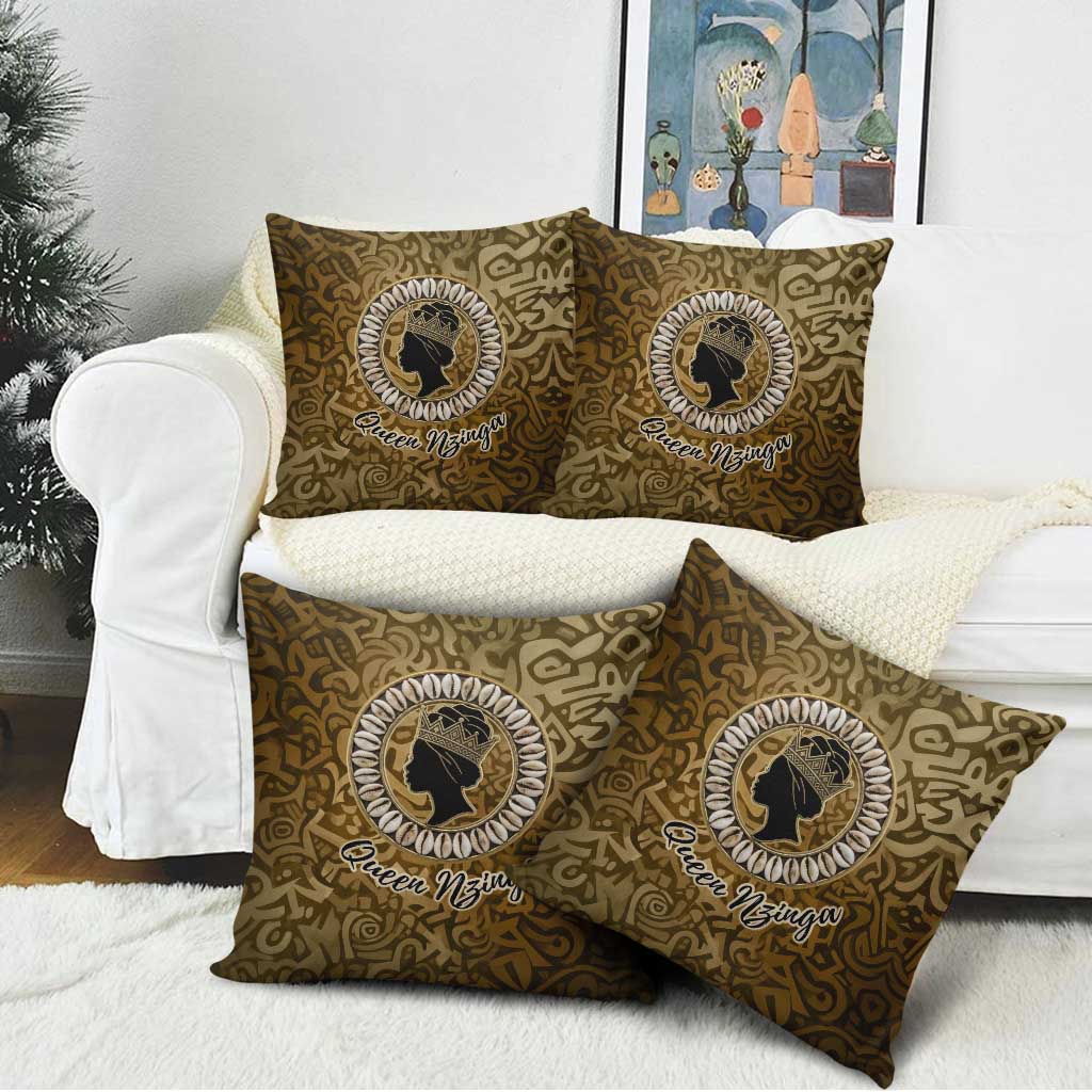 Queen Nzinga Pillow Cover Cowrie Crown Silhouette Royal Power - African Pride