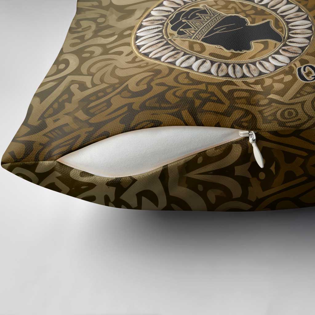 Queen Nzinga Pillow Cover Cowrie Crown Silhouette Royal Power - African Pride