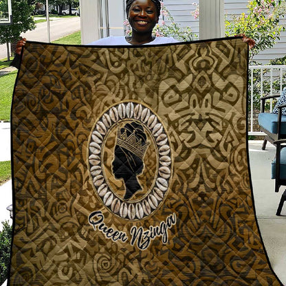 Queen Nzinga Quilt Cowrie Crown Silhouette Royal Power - African Pride
