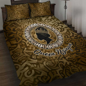 Queen Nzinga Quilt Bed Set Cowrie Crown Silhouette Royal Power - African Pride