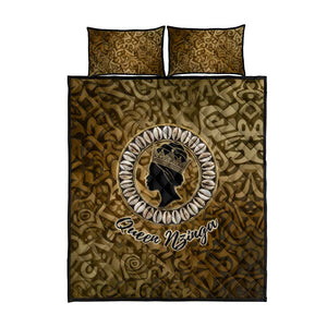 Queen Nzinga Quilt Bed Set Cowrie Crown Silhouette Royal Power - African Pride