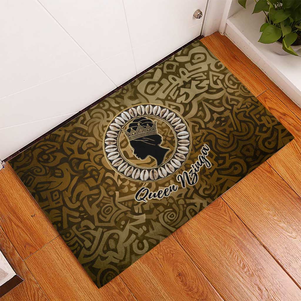 Queen Nzinga Rubber Doormat Cowrie Crown Silhouette Royal Power - African Pride