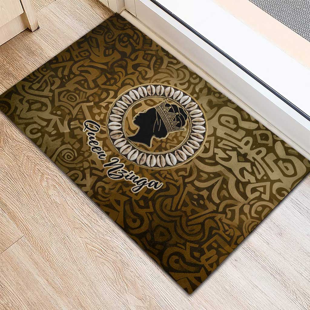 Queen Nzinga Rubber Doormat Cowrie Crown Silhouette Royal Power - African Pride