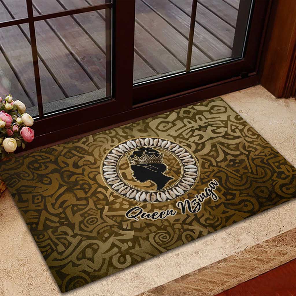 Queen Nzinga Rubber Doormat Cowrie Crown Silhouette Royal Power - African Pride
