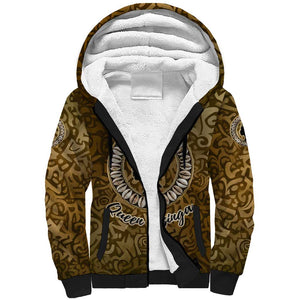Queen Nzinga Sherpa Hoodie Cowrie Crown Silhouette Royal Power - African Pride
