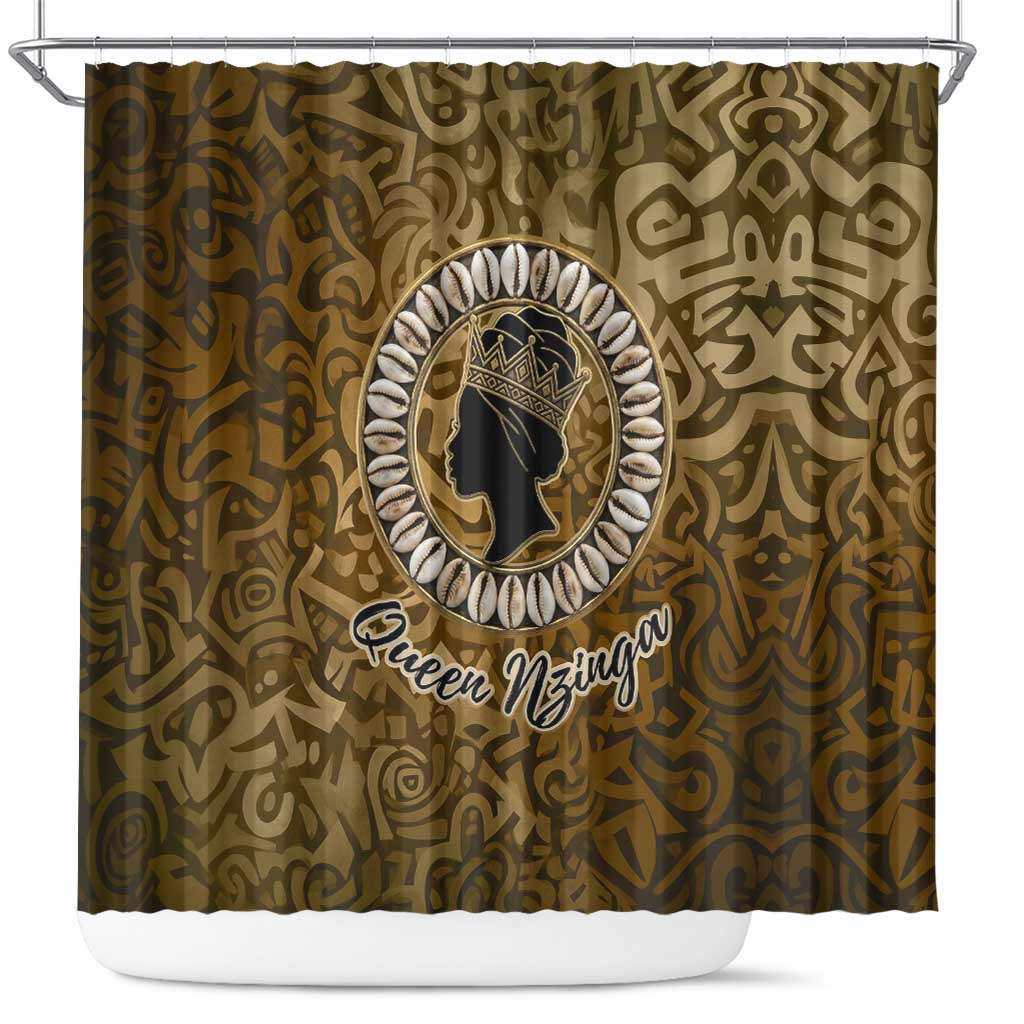 Queen Nzinga Shower Curtain Cowrie Crown Silhouette Royal Power - African Pride