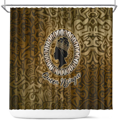 Queen Nzinga Shower Curtain Cowrie Crown Silhouette Royal Power - African Pride
