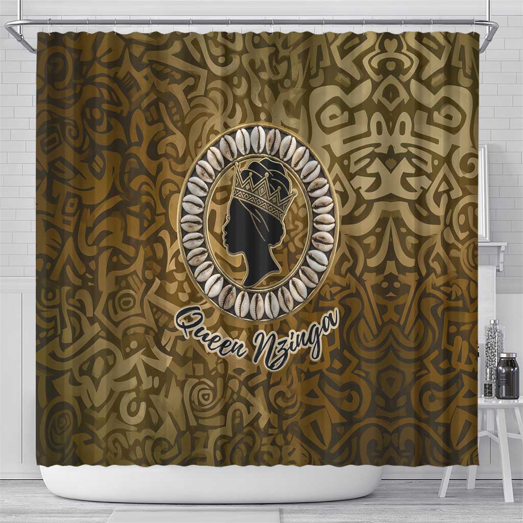 Queen Nzinga Shower Curtain Cowrie Crown Silhouette Royal Power - African Pride