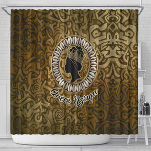 Queen Nzinga Shower Curtain Cowrie Crown Silhouette Royal Power - African Pride