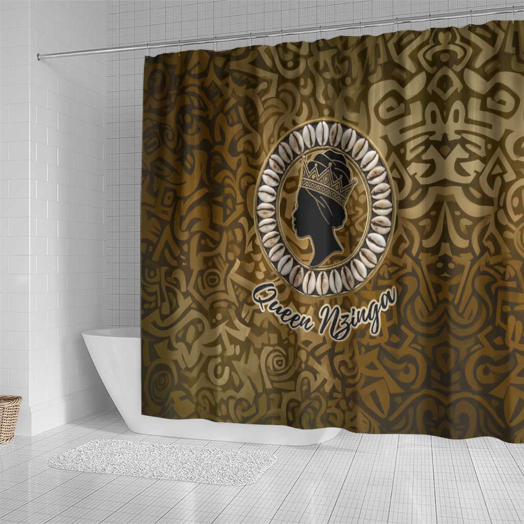 Queen Nzinga Shower Curtain Cowrie Crown Silhouette Royal Power - African Pride
