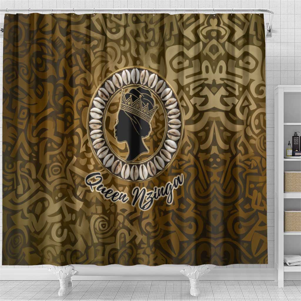 Queen Nzinga Shower Curtain Cowrie Crown Silhouette Royal Power - African Pride