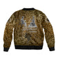 Queen Nzinga Sleeve Zip Bomber Jacket Cowrie Crown Silhouette Royal Power - African Pride