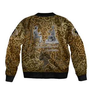 Queen Nzinga Sleeve Zip Bomber Jacket Cowrie Crown Silhouette Royal Power - African Pride