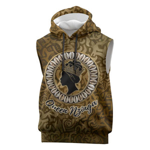 Queen Nzinga Sleeveless Hoodie Cowrie Crown Silhouette Royal Power - African Pride