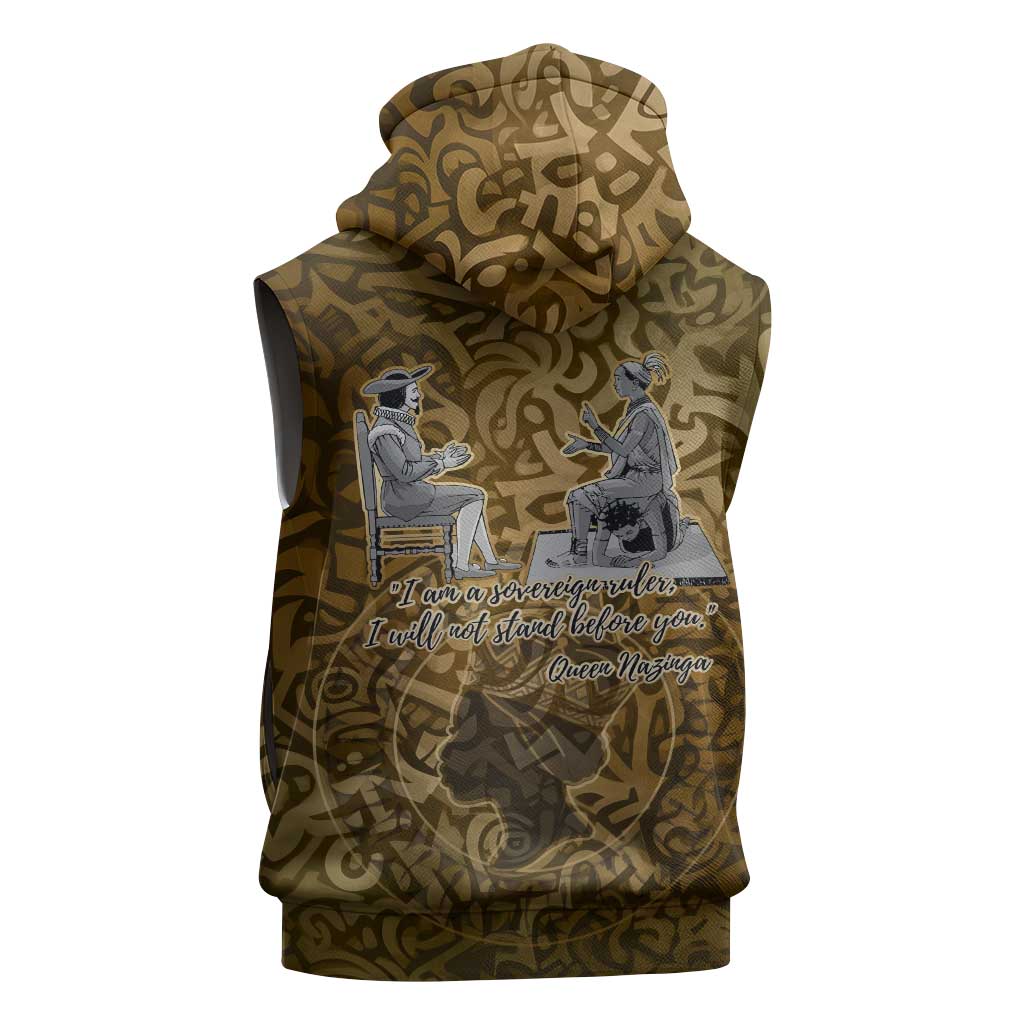 Queen Nzinga Sleeveless Hoodie Cowrie Crown Silhouette Royal Power - African Pride