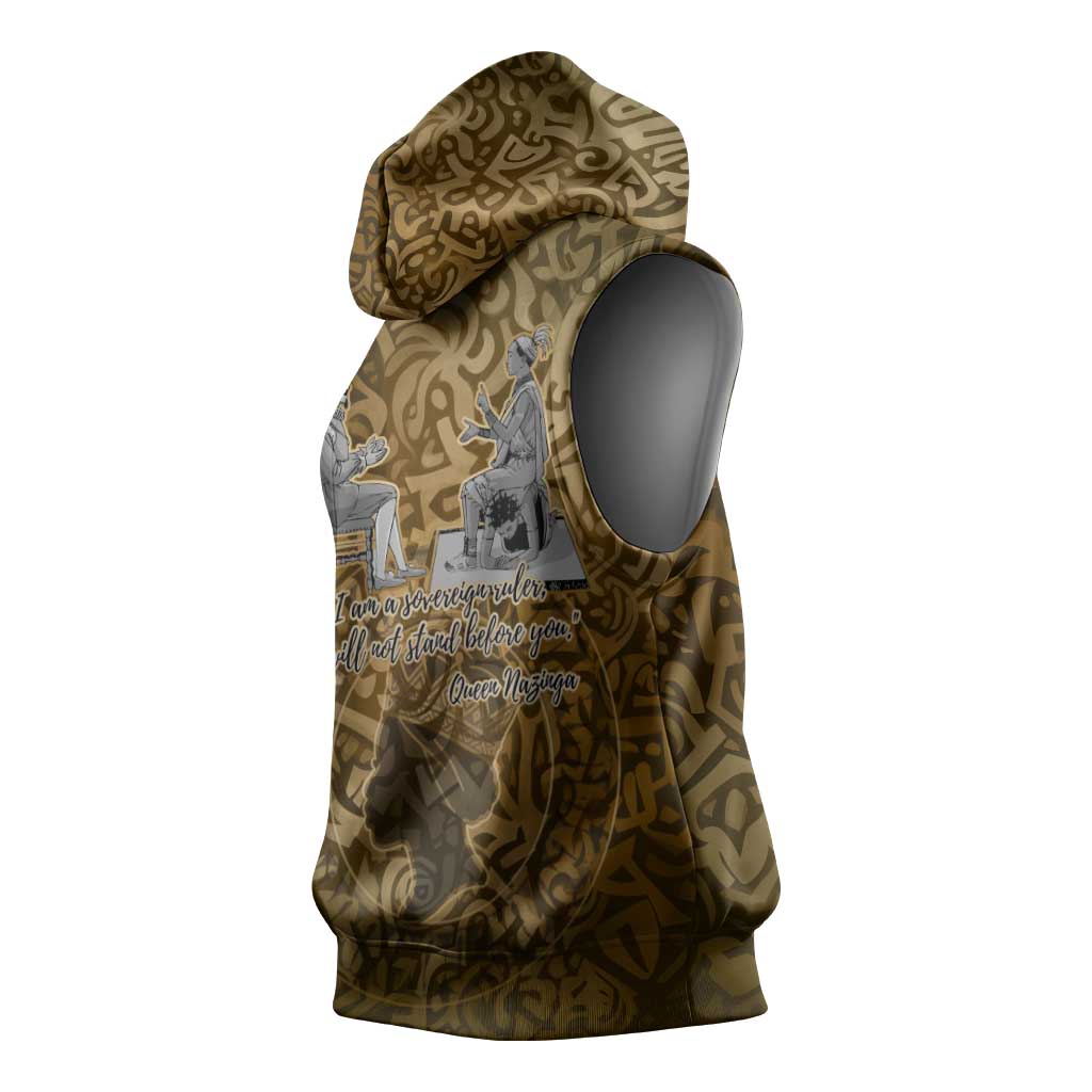 Queen Nzinga Sleeveless Hoodie Cowrie Crown Silhouette Royal Power - African Pride