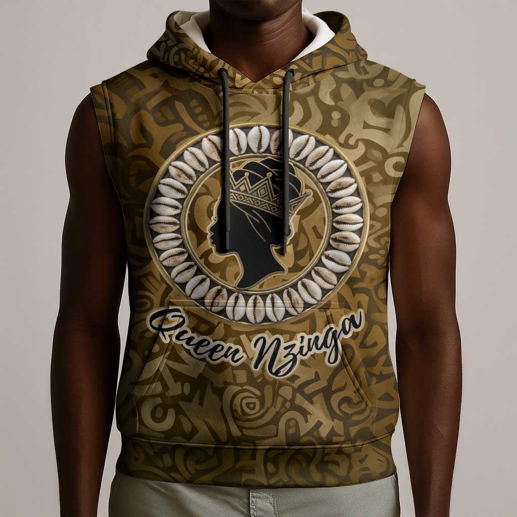 Queen Nzinga Sleeveless Hoodie Cowrie Crown Silhouette Royal Power - African Pride