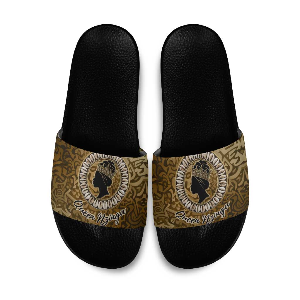 Queen Nzinga Slide Sandals Cowrie Crown Silhouette Royal Power - African Pride