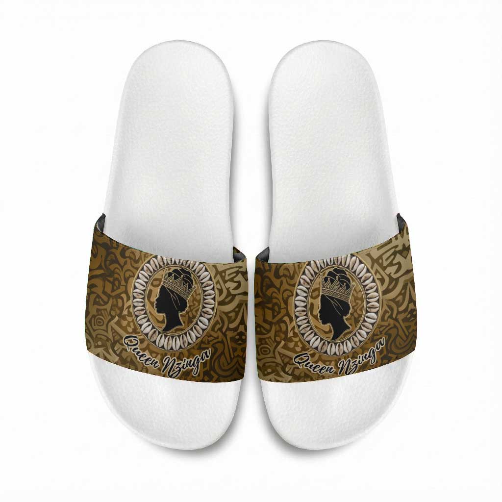 Queen Nzinga Slide Sandals Cowrie Crown Silhouette Royal Power - African Pride