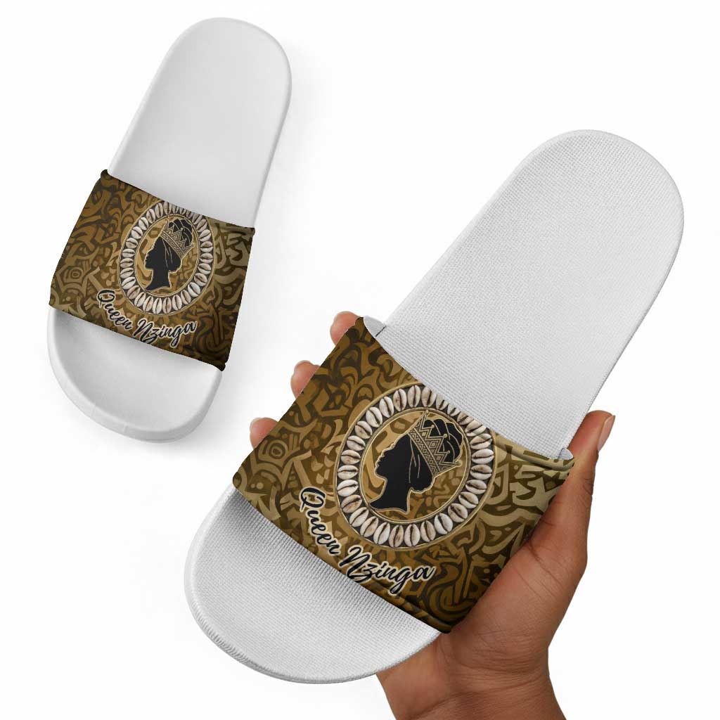 Queen Nzinga Slide Sandals Cowrie Crown Silhouette Royal Power - African Pride