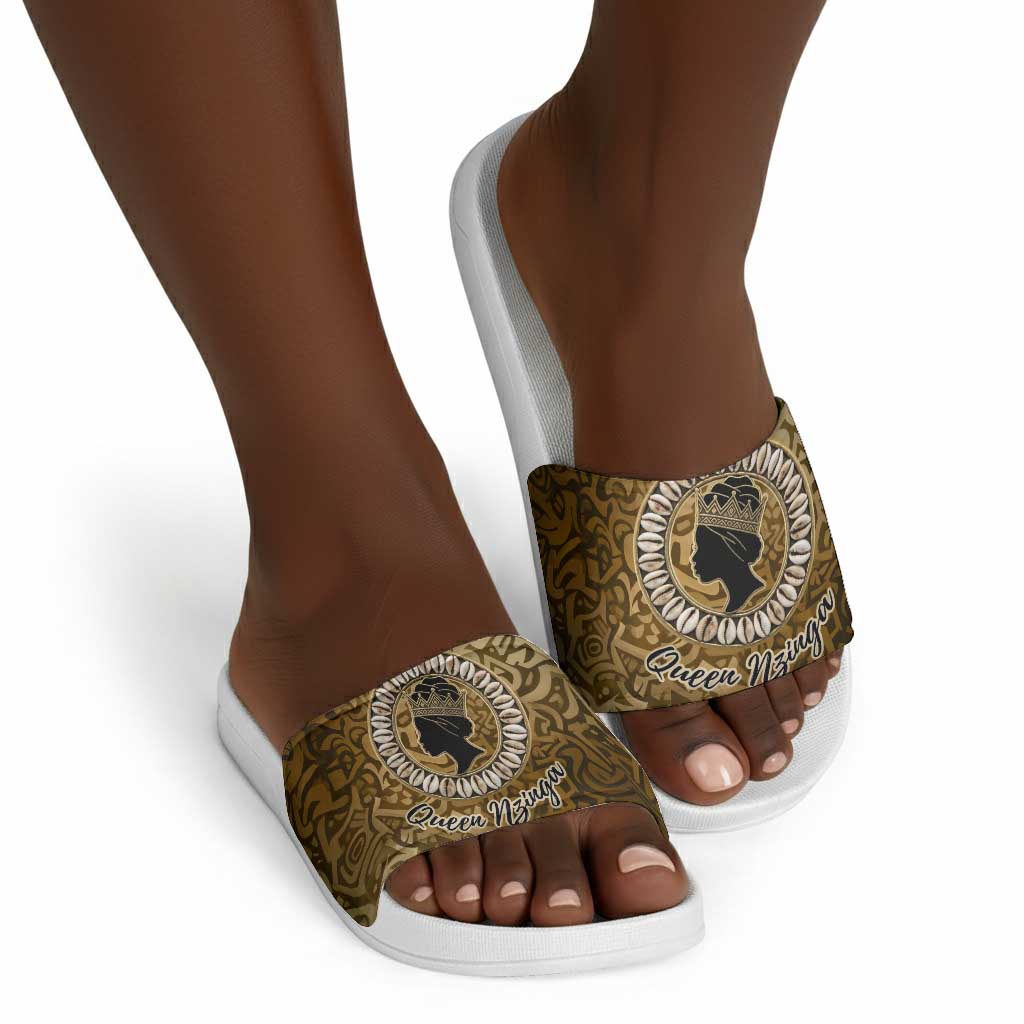 Queen Nzinga Slide Sandals Cowrie Crown Silhouette Royal Power - African Pride