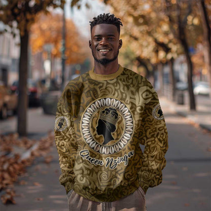 Queen Nzinga Sweatshirt Cowrie Crown Silhouette Royal Power - African Pride
