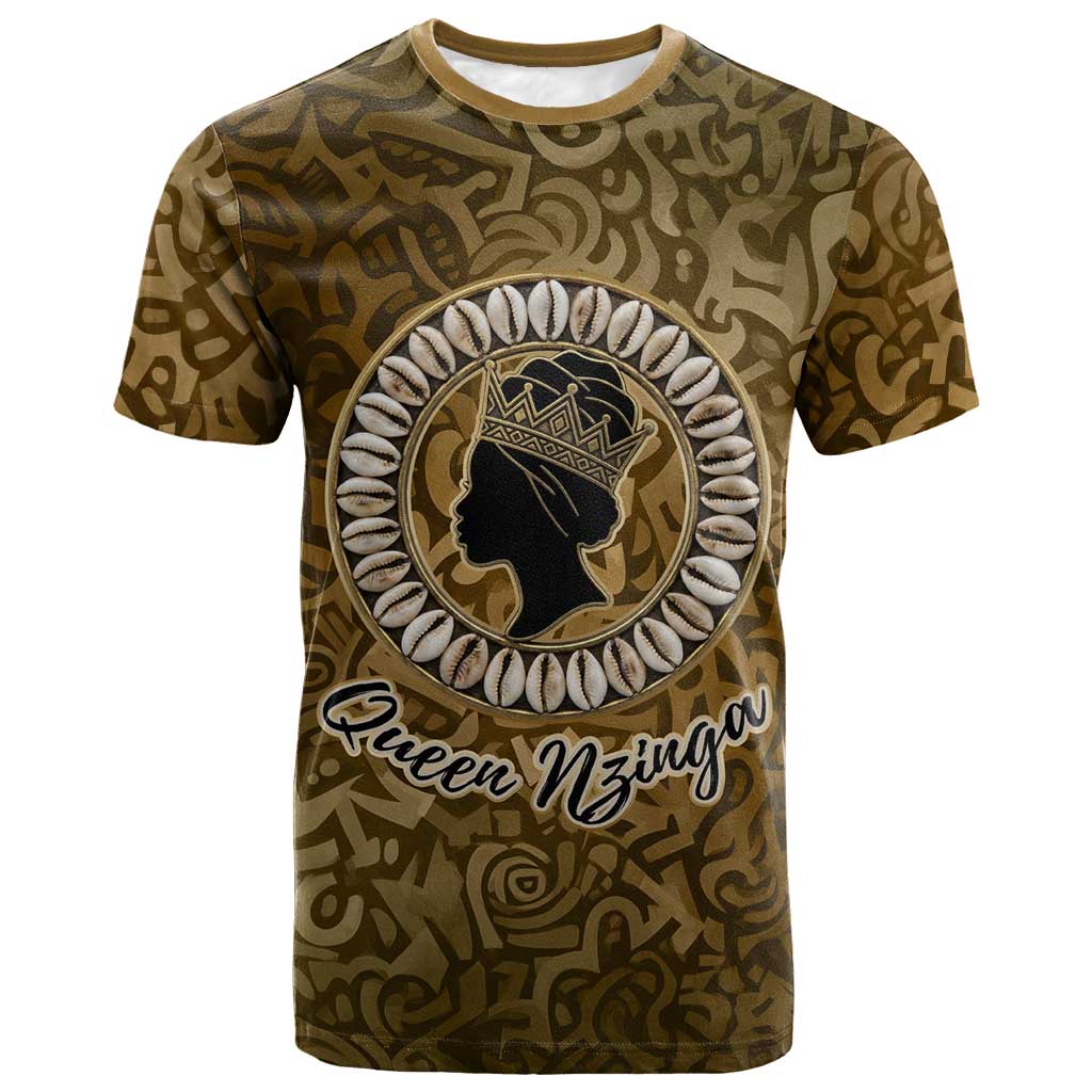Queen Nzinga T shirt Cowrie Crown Silhouette Royal Power - African Pride