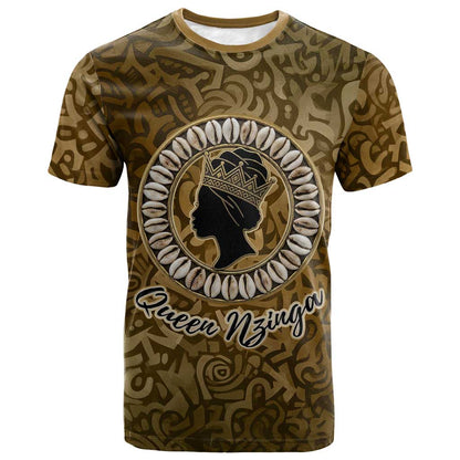 Queen Nzinga T shirt Cowrie Crown Silhouette Royal Power - African Pride