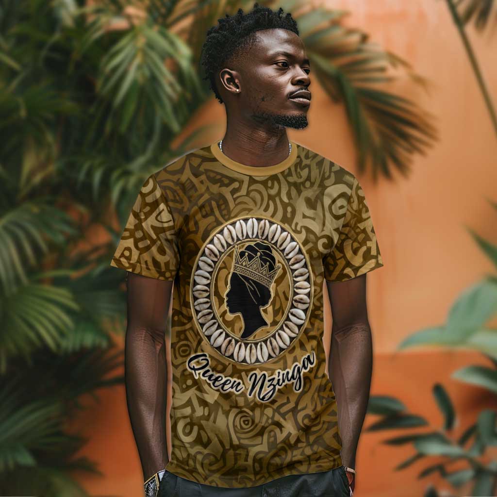 Queen Nzinga T shirt Cowrie Crown Silhouette Royal Power - African Pride
