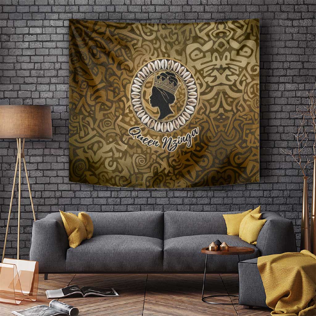Queen Nzinga Tapestry Cowrie Crown Silhouette Royal Power - African Pride