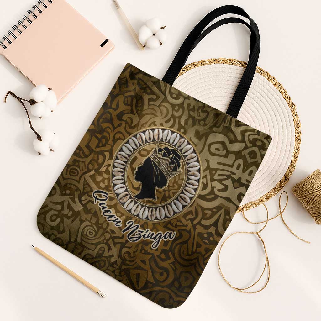 Queen Nzinga Tote Bag Cowrie Crown Silhouette Royal Power - African Pride