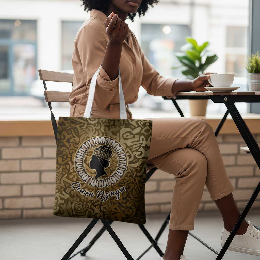 Queen Nzinga Tote Bag Cowrie Crown Silhouette Royal Power - African Pride
