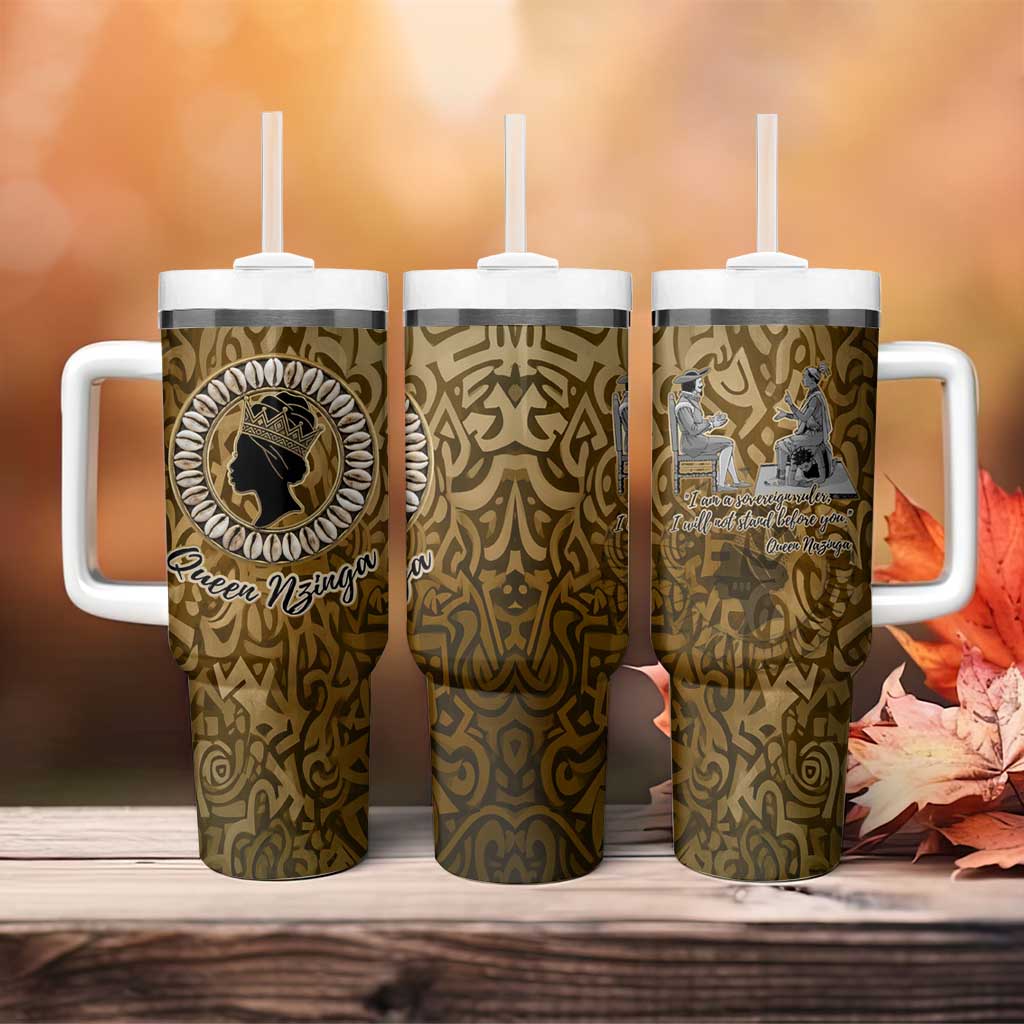 Queen Nzinga Tumbler With Handle Cowrie Crown Silhouette Royal Power - African Pride