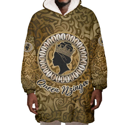 Queen Nzinga Wearable Blanket Hoodie Cowrie Crown Silhouette Royal Power - African Pride