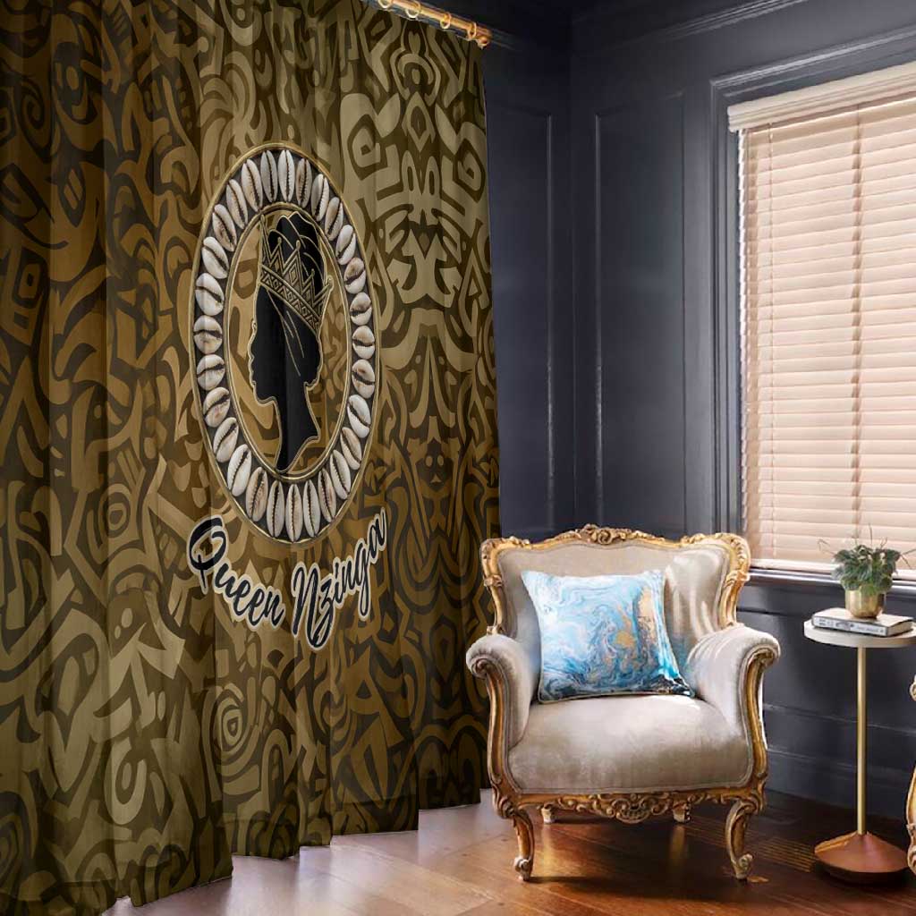 Queen Nzinga Window Curtain Cowrie Crown Silhouette Royal Power - African Pride