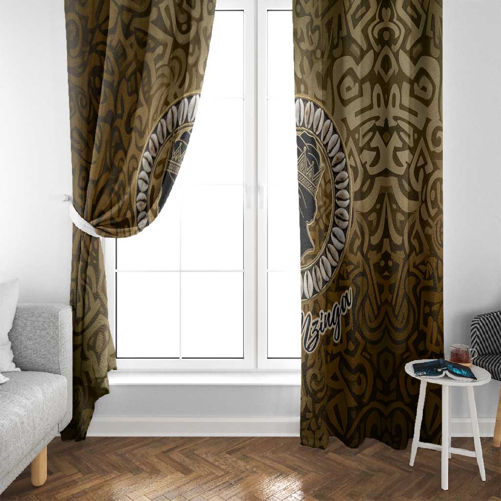 Queen Nzinga Window Curtain Cowrie Crown Silhouette Royal Power - African Pride