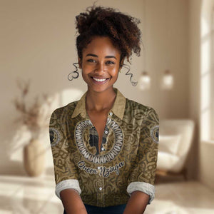 Queen Nzinga Women Casual Shirt Cowrie Crown Silhouette Royal Power - African Pride