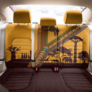 South Africa Flag Back Car Seat Cover Tribal Africa Heritage - Wildlife Silhouettes in Earthy