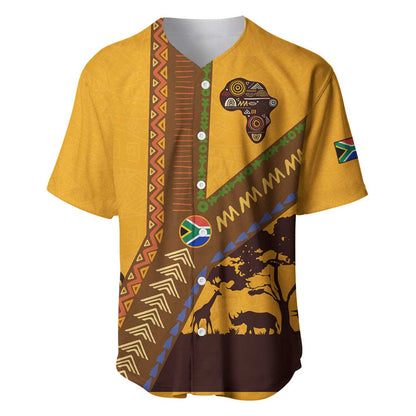 South Africa Flag Baseball Jersey Tribal Africa Heritage - Wildlife Silhouettes in Earthy