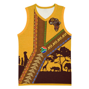 South Africa Flag Basketball Jersey Tribal Africa Heritage - Wildlife Silhouettes in Earthy TS04